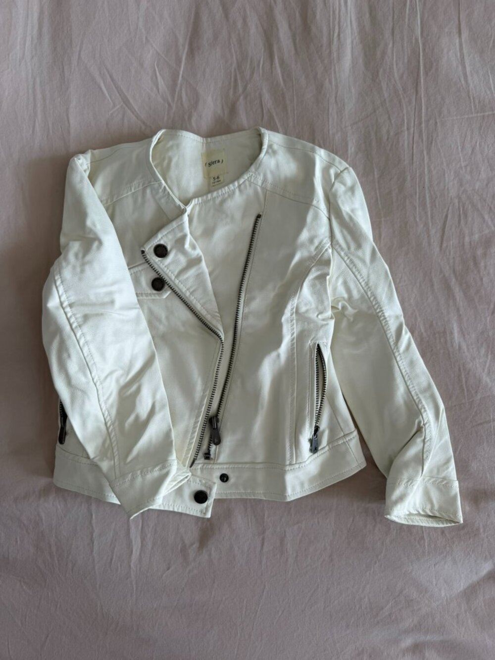 Sfera Girls White Faux Leather Moto Jacket Size 5/6 Like New